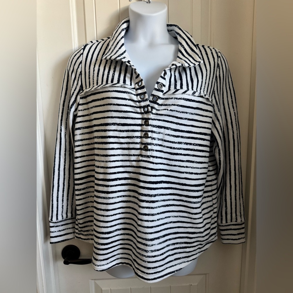 Soft Surroundings Long Sleeve Navy Blue, and White Striped Coastal Tunic,Size XL